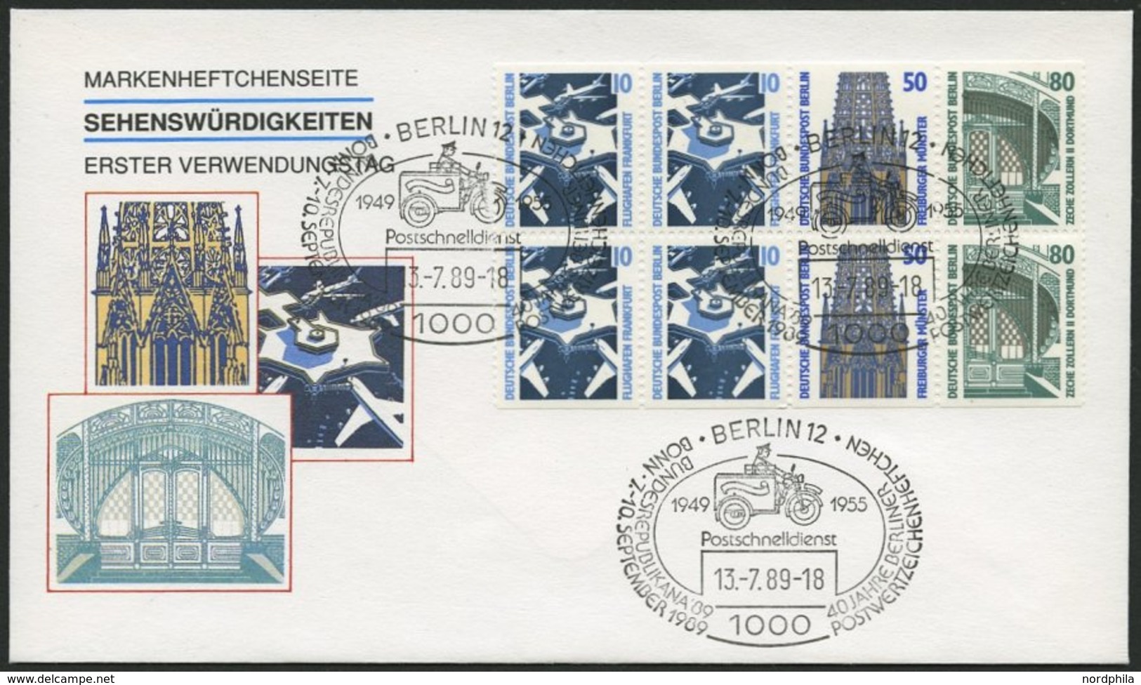 ZUSAMMENDRUCKE H-Bl. 22 BRIEF, 1989, Heftchenblatt Sehenswürdigkeiten Auf FDC, Pracht, Mi. 110.- - Se-Tenant