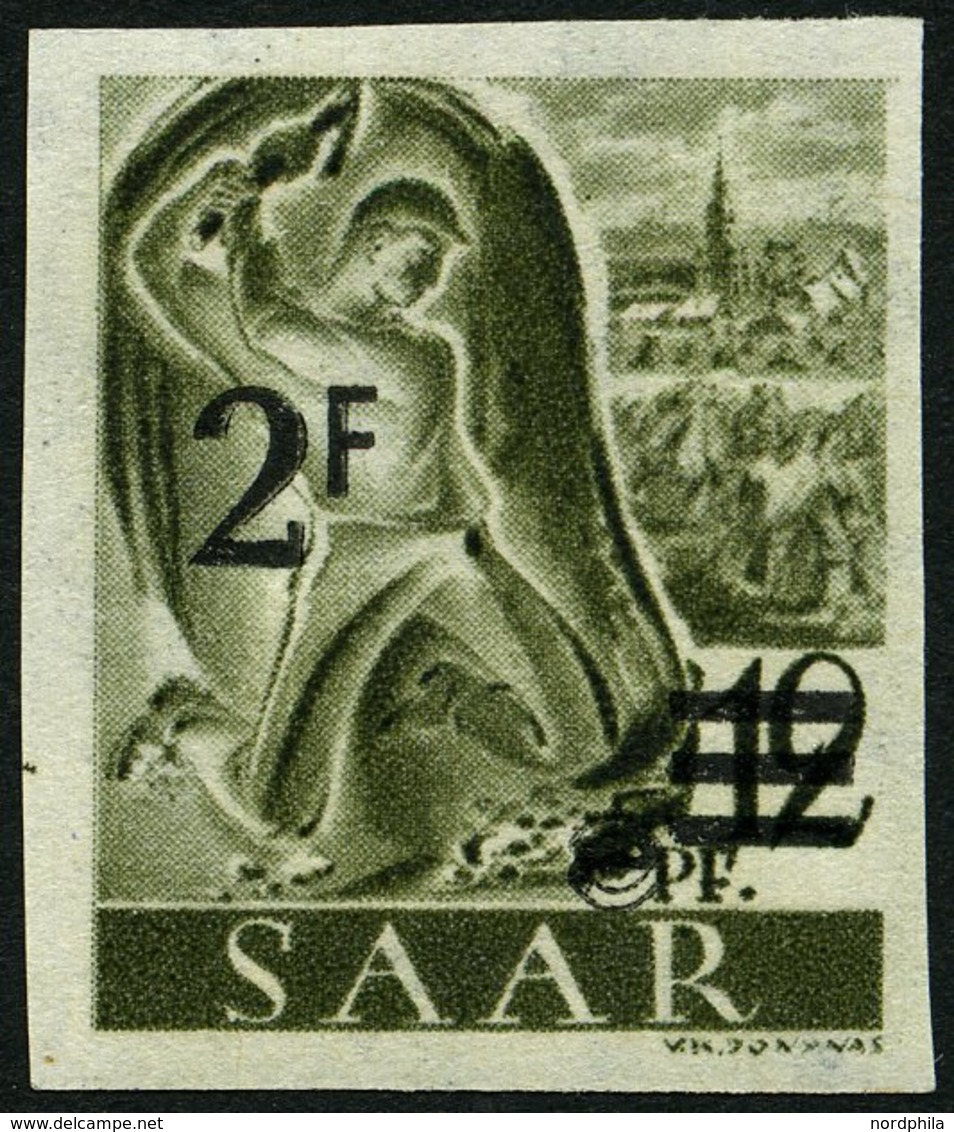 SAARLAND 229YIU **, 1947, 2 Fr. Auf 12 Pf. Schwarzgrauoliv, Wz. 1Y, Ungezähnt, Pracht, Gepr. U.a. Ney, Mi. 180.- - Autres & Non Classés