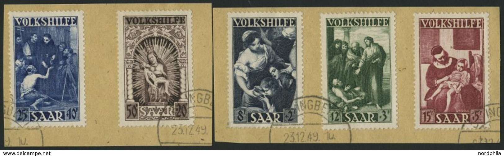 SAARLAND 267-71 BrfStk, 1949, Volkshilfe, Prachtsatz Auf Briefstücken, Fotoattest Geigle, Mi. 650.- - Altri & Non Classificati