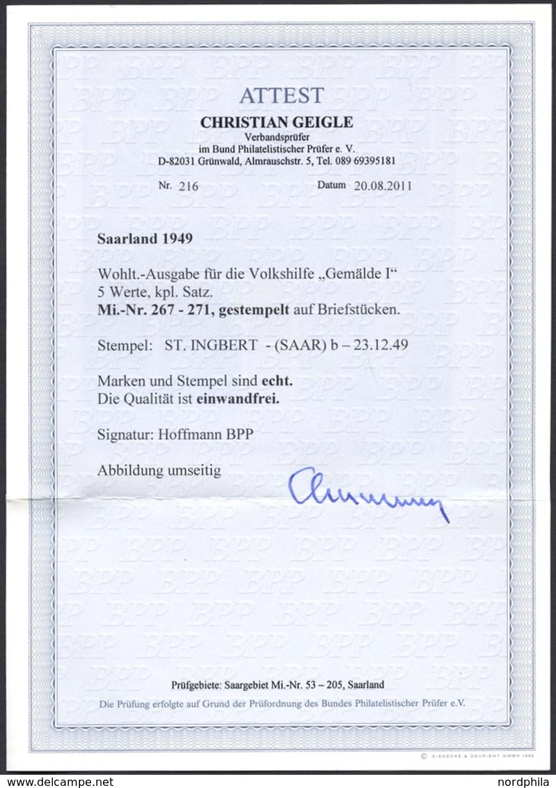 SAARLAND 267-71 BrfStk, 1949, Volkshilfe, Prachtsatz Auf Briefstücken, Fotoattest Geigle, Mi. 650.- - Otros & Sin Clasificación