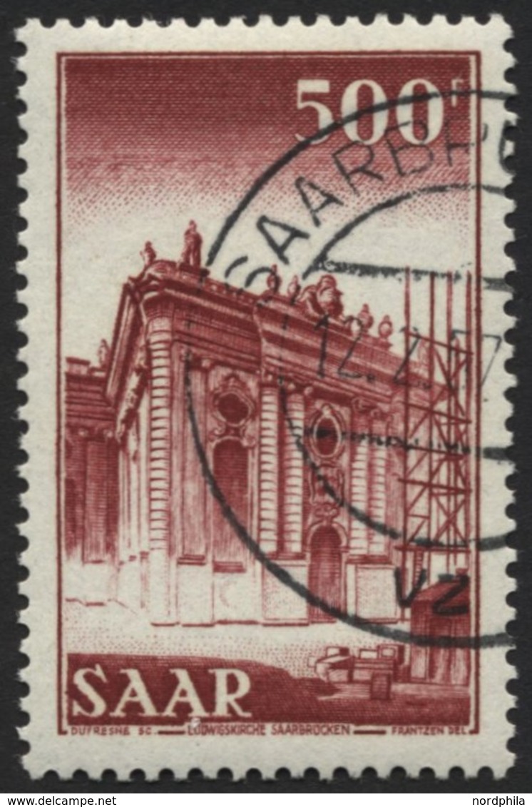 SAARLAND 337 O, 1953, 500 Fr. Ludwigskirche, Pracht, Gepr. Ney, Mi. 80.- - Sonstige & Ohne Zuordnung