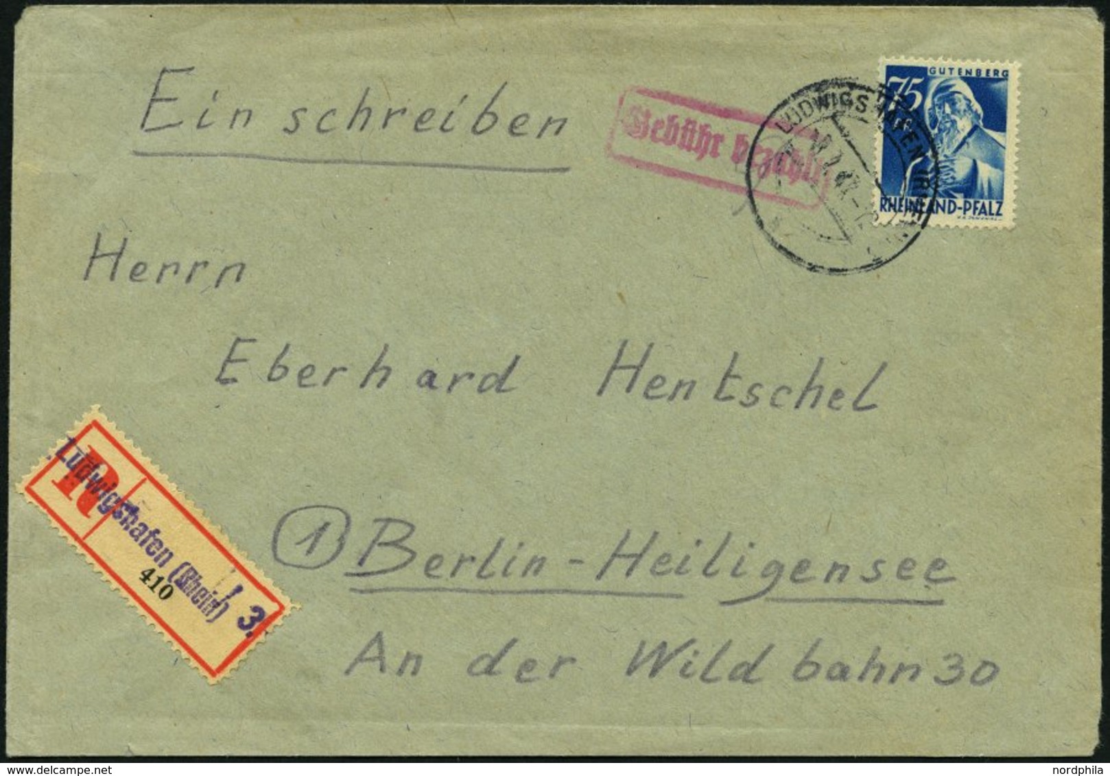 RHEINLAND PFALZ 13 BRIEF, 18.7.47, 75 Pf. Blau Auf Einschreibbrief, 9 Pf.-Teilbarfrankatur (der 84 Pf. Wert Ist Erst Im  - Altri & Non Classificati