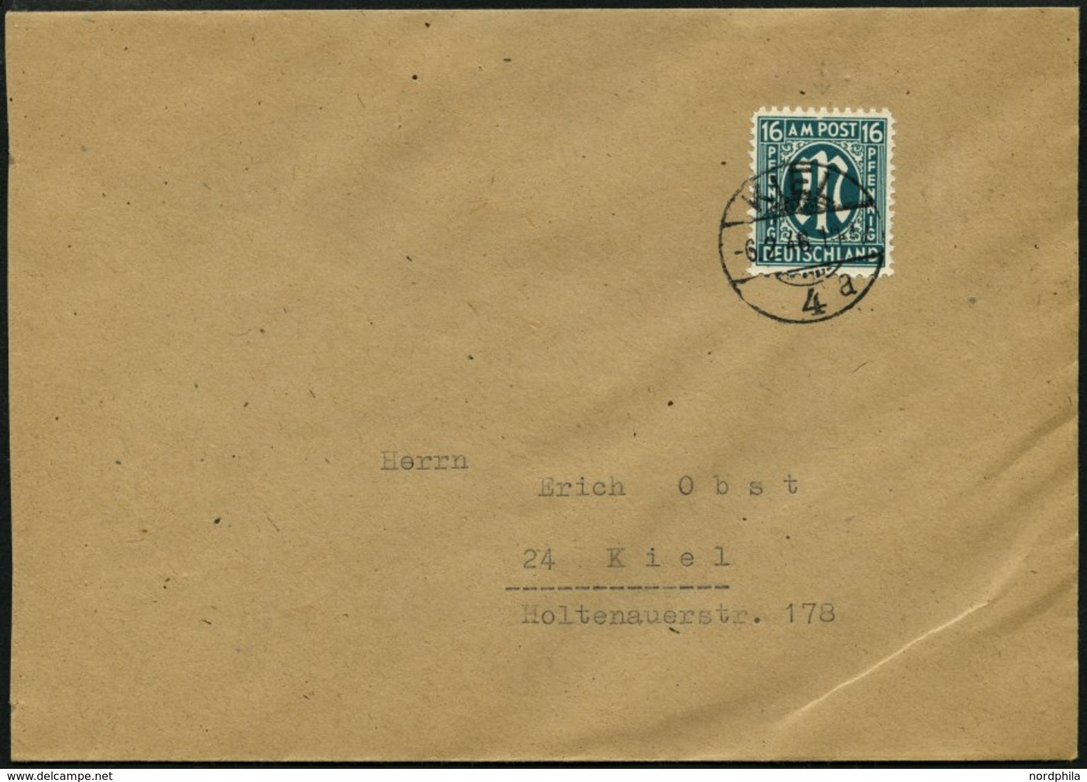 AMERIK. U. BRITISCHE ZONE 25BV BRIEF, 1945, 16 Pf. Grünblau, Gezähnt L 11:111/2, Mit Abart Außenlinie über P Von Post Ge - Otros & Sin Clasificación