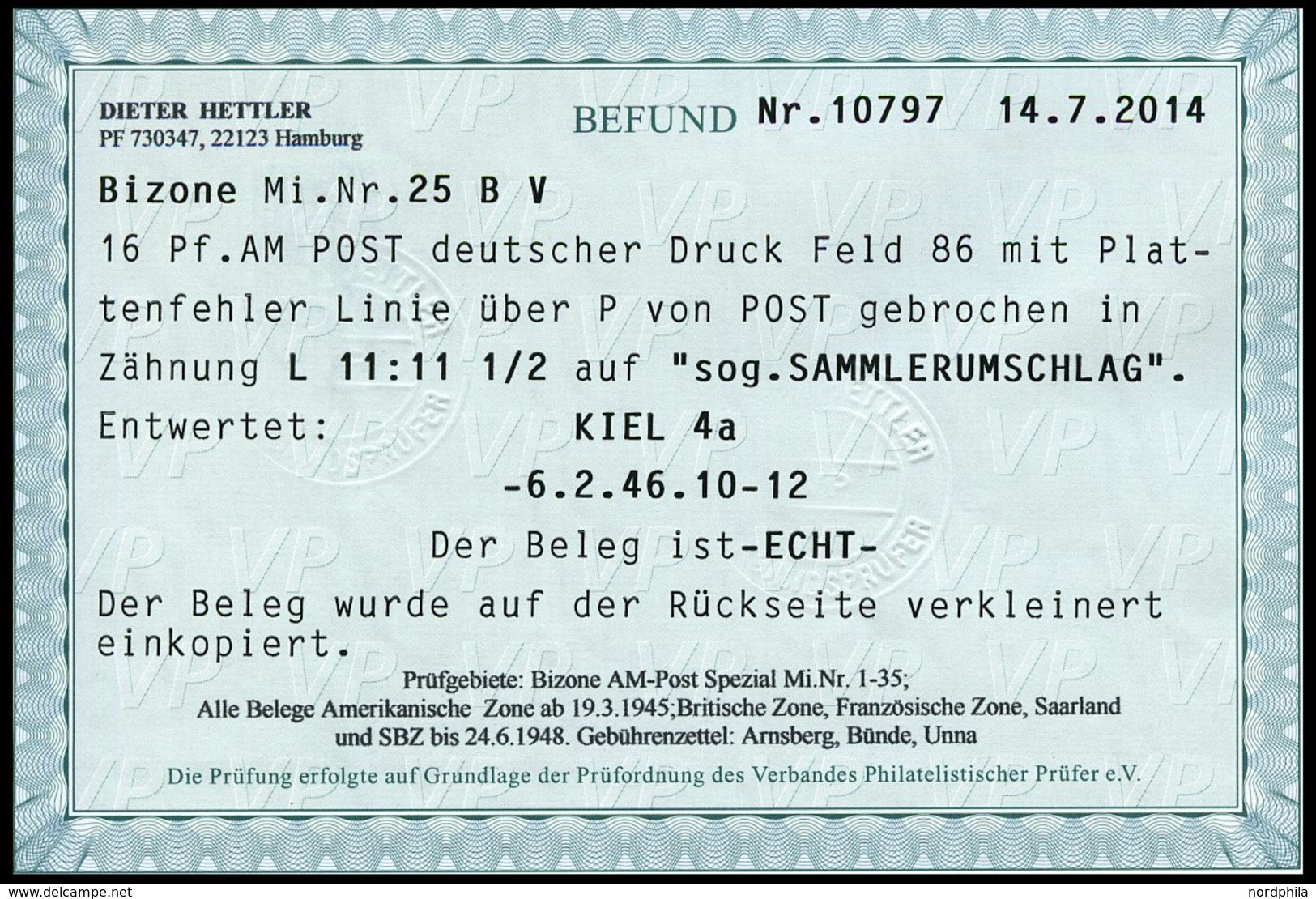 AMERIK. U. BRITISCHE ZONE 25BV BRIEF, 1945, 16 Pf. Grünblau, Gezähnt L 11:111/2, Mit Abart Außenlinie über P Von Post Ge - Altri & Non Classificati