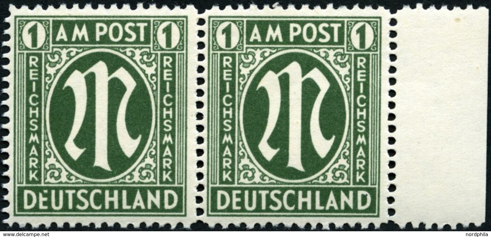 AMERIK. U. BRITISCHE ZONE 35II **, 1945, 1 RM Dunkelgraugrün Mit Abart Gebrochenes E In Deutschland, Im Waagerechten Paa - Altri & Non Classificati