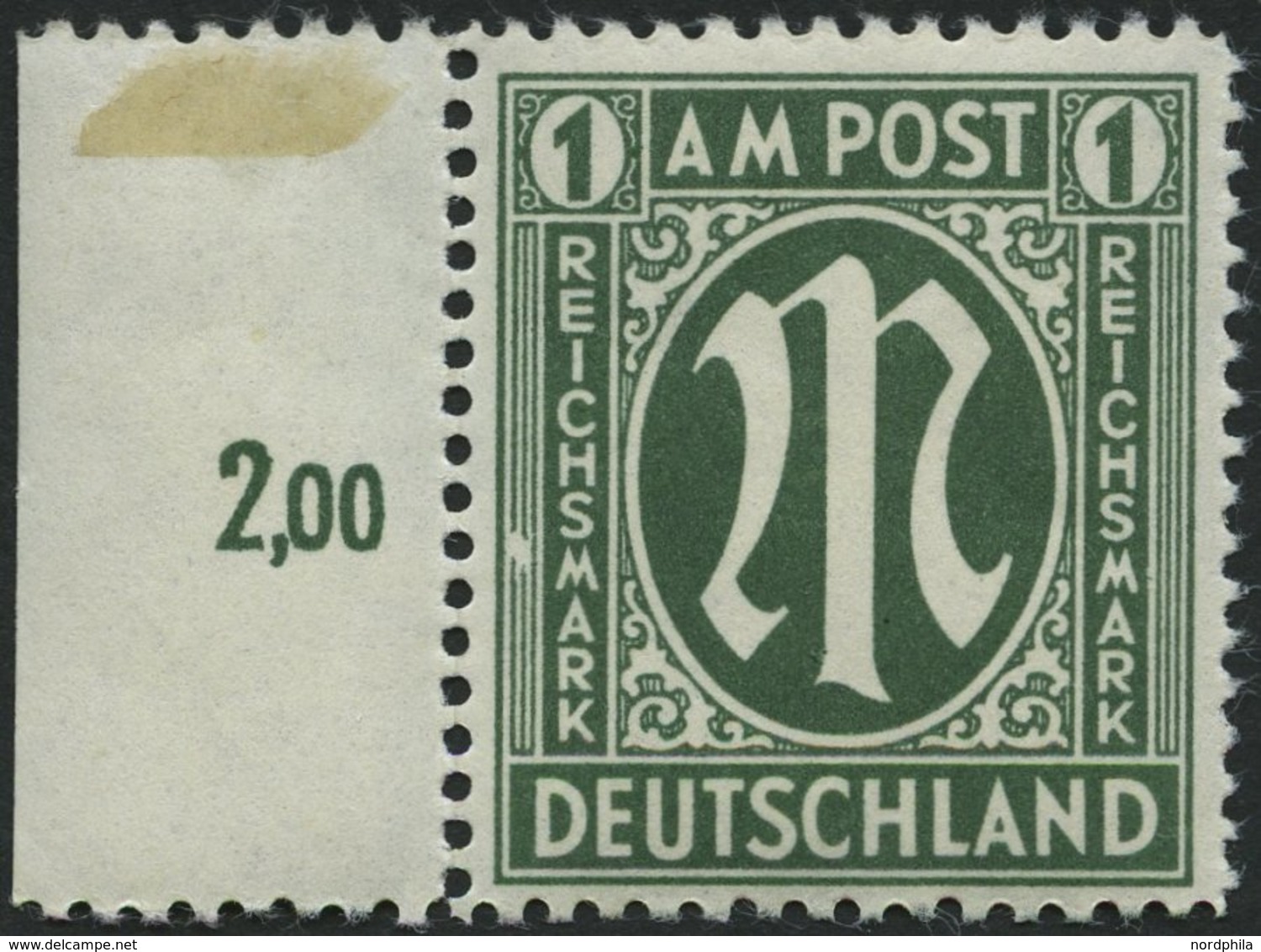 AMERIK. U. BRITISCHE ZONE 35IV **, 1946, 1 RM Dunkelgraugrün Mit Abart Linke Zierlinien Neben SM In Reichsmark Durch Wei - Altri & Non Classificati