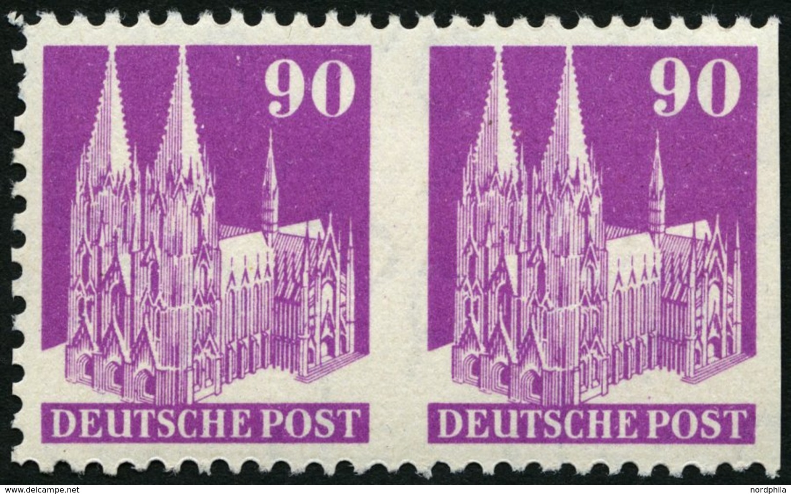 AMERIK. U. BRITISCHE ZONE 96IIIWBUes **, 1949, 90 Pf. Lilapurpur, Type III, Gezähnt L 11, Waagerechtes Paar, In Der Mitt - Autres & Non Classés