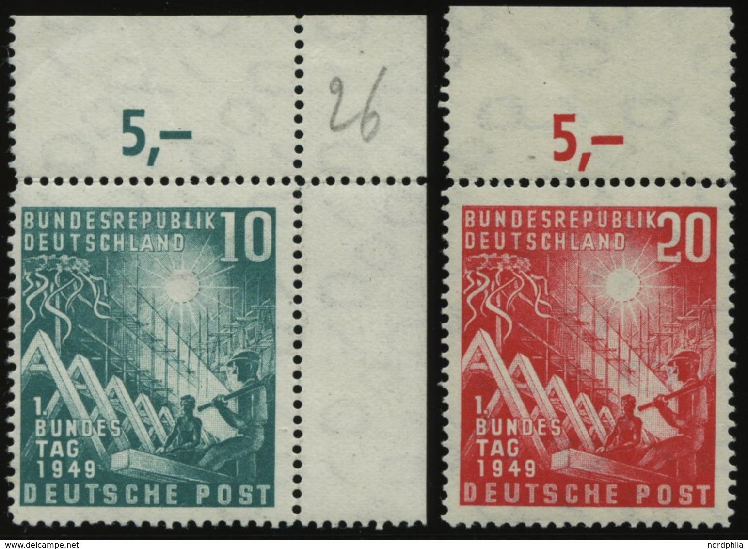 BUNDESREPUBLIK 111/2 **, 1949, Bundestag Vom Oberrand, Pracht, Gepr. D. Schlegel - Gebraucht