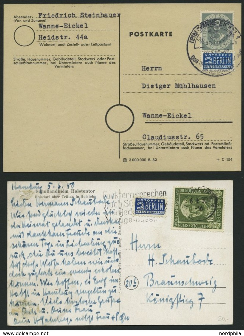 BUNDESREPUBLIK 118/9,127 BRIEF, 1950/3, 10 Und 20 Pf. Helfer Der Menschheit Und 8 Pf. Posthorn, 3 Einzelfrankaturen, Pra - Oblitérés