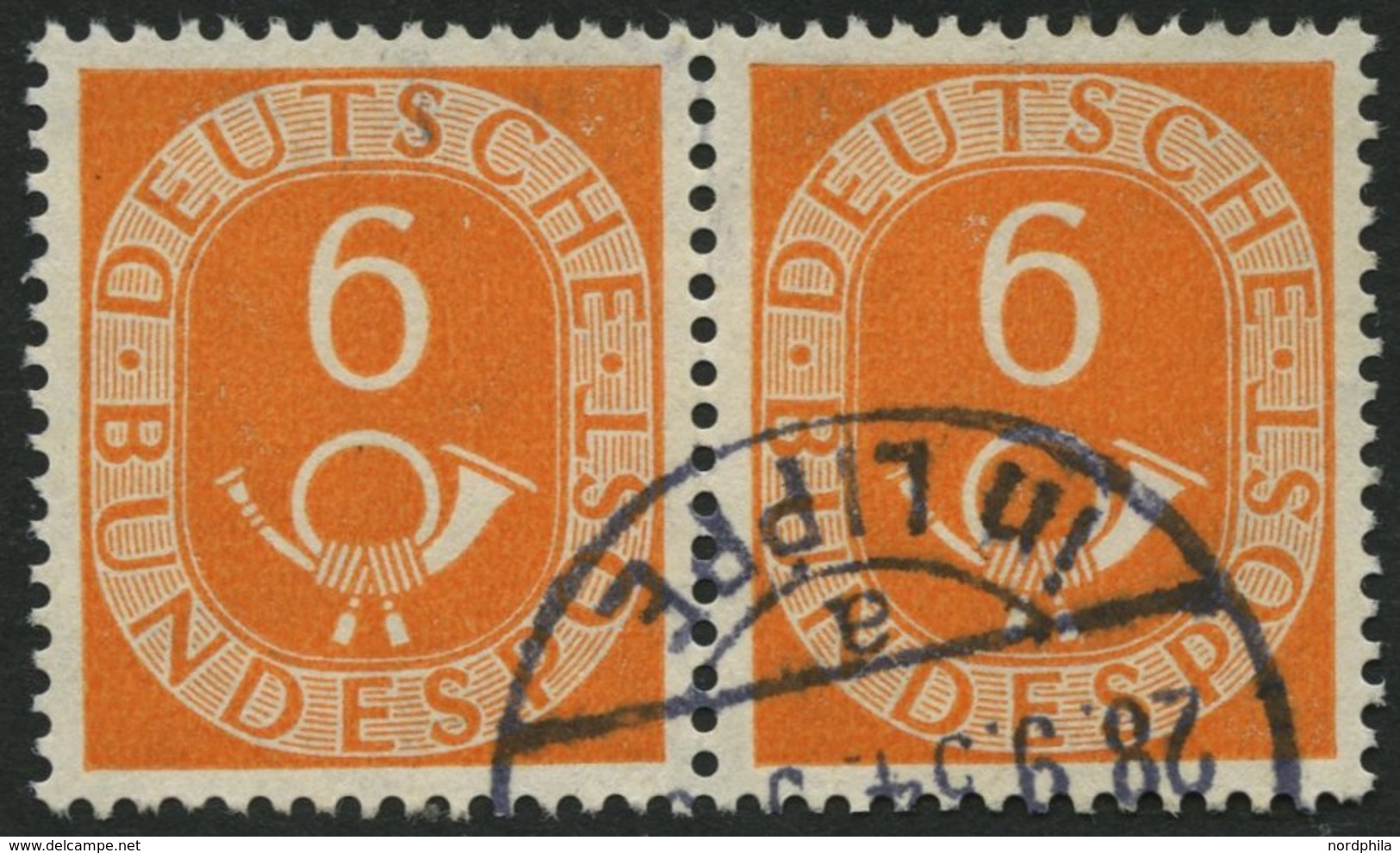 BUNDESREPUBLIK 126 Paar O, 1951, 6 Pf. Posthorn Im Waagerechten Paar, Normale Zähnung, Pracht, Mi. 140.- - Gebraucht