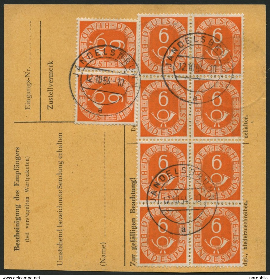 BUNDESREPUBLIK 126 BRIEF, 1952, 6 Pf. Posthorn Im Achterblock Und Waagerechten Paar Rückseitig Mit 50 Pf. Zusatzfrankatu - Gebraucht