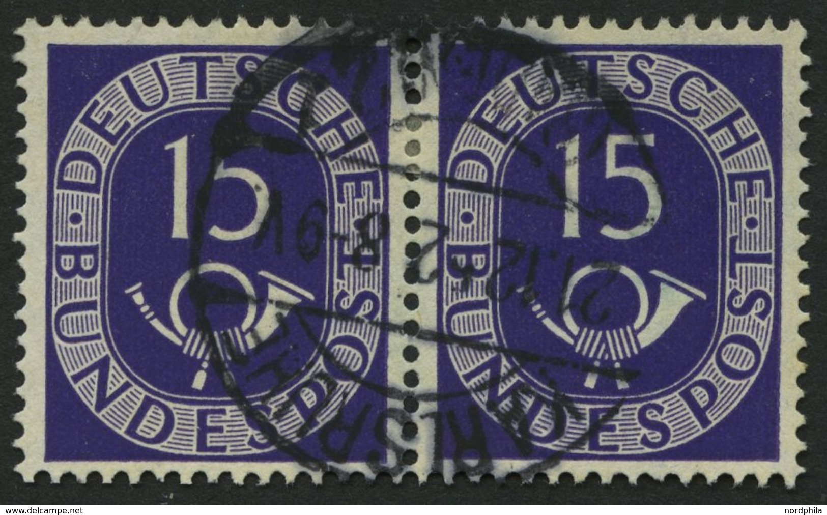 BUNDESREPUBLIK 129 Paar O, 1951, 15 Pf. Posthorn Im Waagerechten Paar, Pracht, Mi. 180.- - Gebraucht