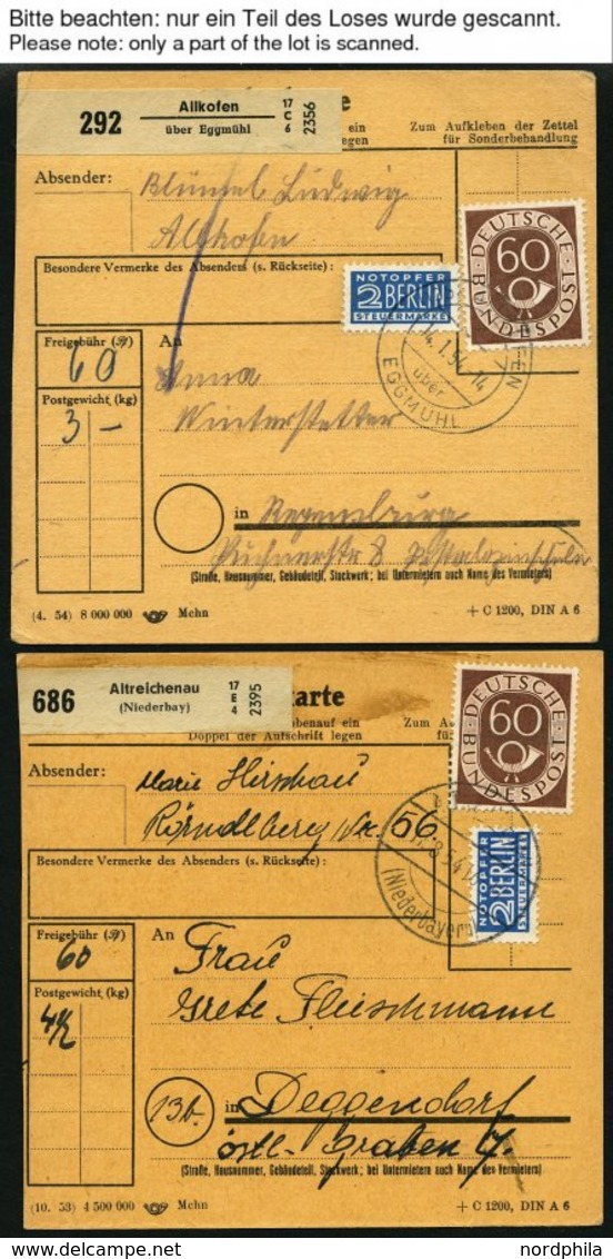 BUNDESREPUBLIK 135 BRIEF, 1954, 60 Pf. Posthorn, 20x Als Einzelfrankatur Auf Paketkarte, Aus Verschiedenen Niederbayrisc - Gebraucht