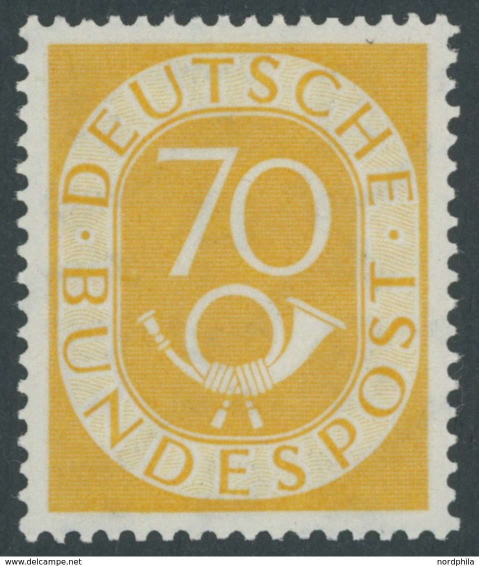 BUNDESREPUBLIK 136 *, 1952, 70 Pf. Posthorn, Falzrest, Pracht, Mi. 180.- - Gebraucht