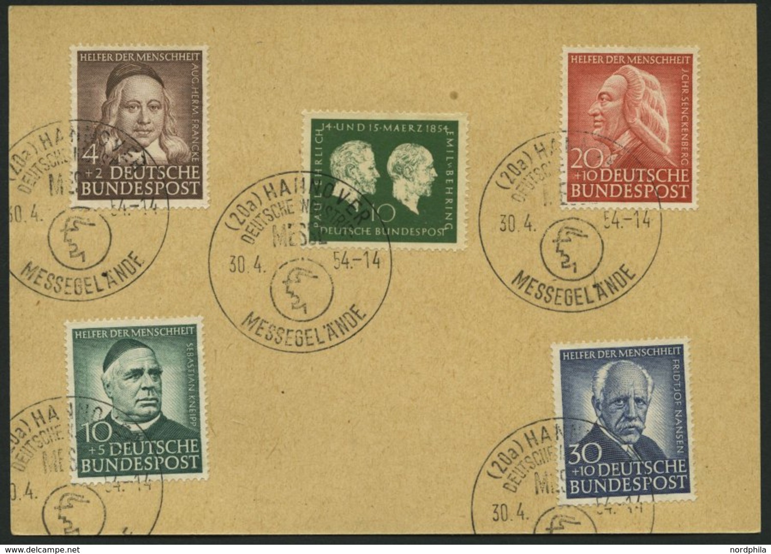 BUNDESREPUBLIK 173-76 BrfStk, 1954, Helfer Der Menschheit Mit Sonderstempel HANNOVER-MESSEGELÄNDE, Pracht, Mi. (100.-) - Usati