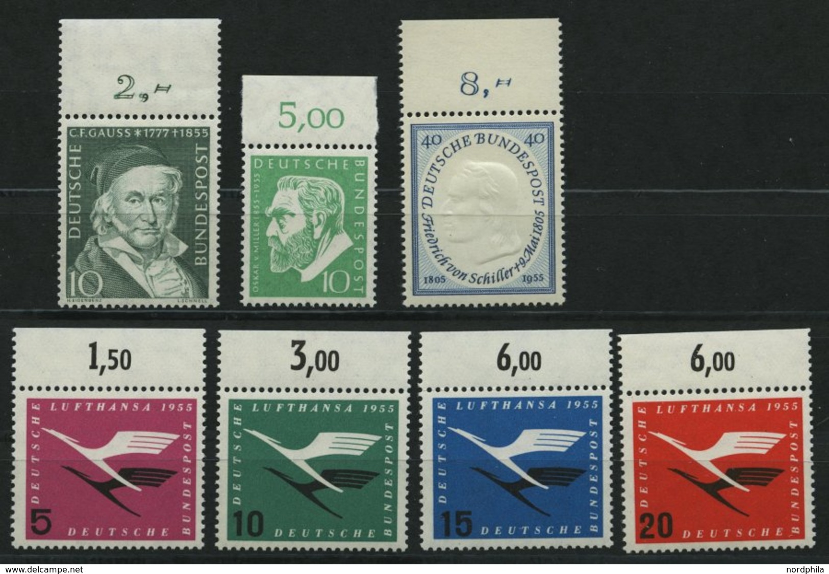 BUNDESREPUBLIK 204-10 **, 1955, 7 Prachtwerte, Je Mit Oberrand, Mi. 60.- - Gebraucht