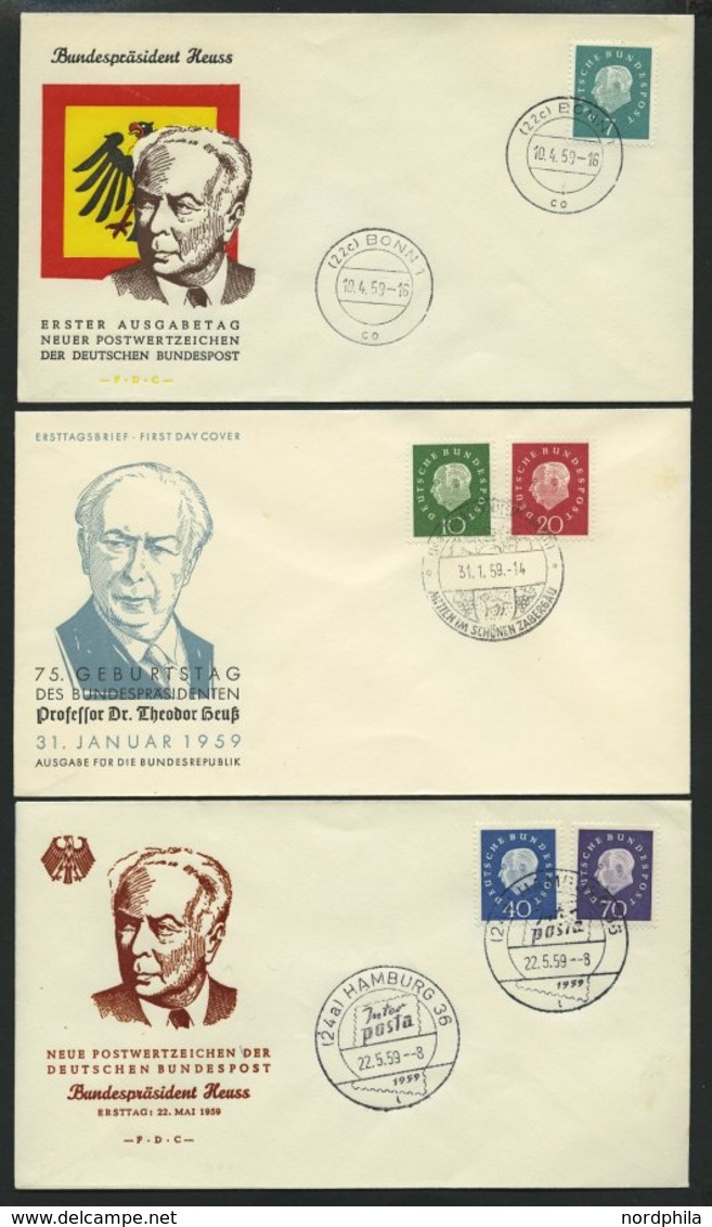 BUNDESREPUBLIK 302-06 BRIEF, 1959, Heuss Auf 3 FDC, Pracht, Mi. 255.- - Usati