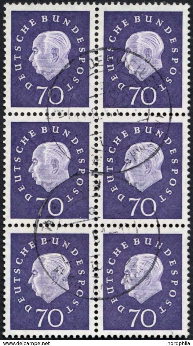 BUNDESREPUBLIK 306 O, 1959, 70 Pf. Heuss Im Sechserblock, Normale Zähnung, Pracht, Mi. (750.-) - Usados