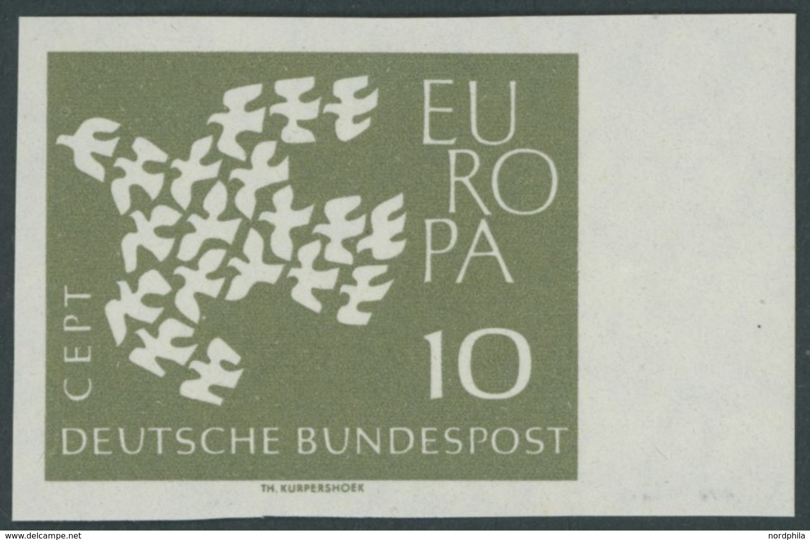 BUNDESREPUBLIK 367yU **, 1962, 10 Pf. Europa, Ungezähnt, Rechtes Randstück, Postfrisch, Pracht, Mi. 350.- - Gebraucht