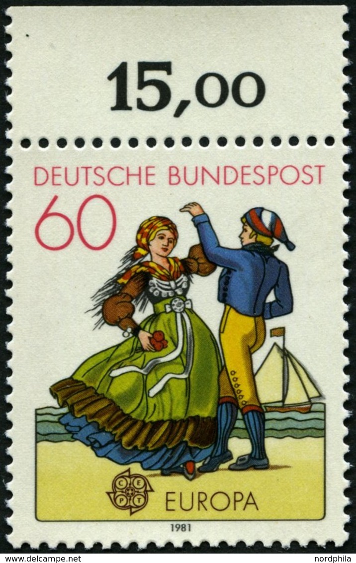 BUNDESREPUBLIK 1097G **, 1982, 60 Pf. EUROPA: Folklore, Druck Auf Der Gummiseite (bildseitig Nicht Fluoreszierend), Ober - Usati