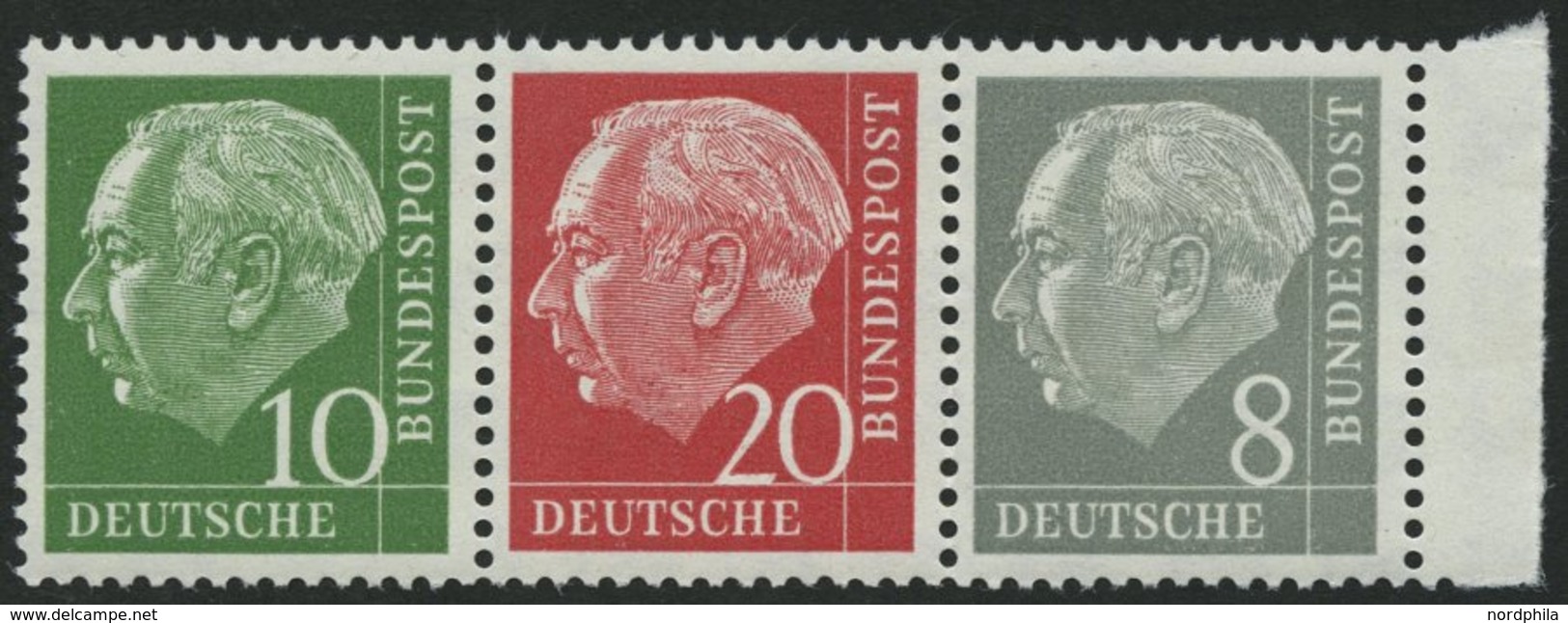 ZUSAMMENDRUCKE W 22YII **, 1960, Heuß Wz. Liegend 10 + 20 + 8, Nachauflage, Pracht, Mi. 70.- - Usados