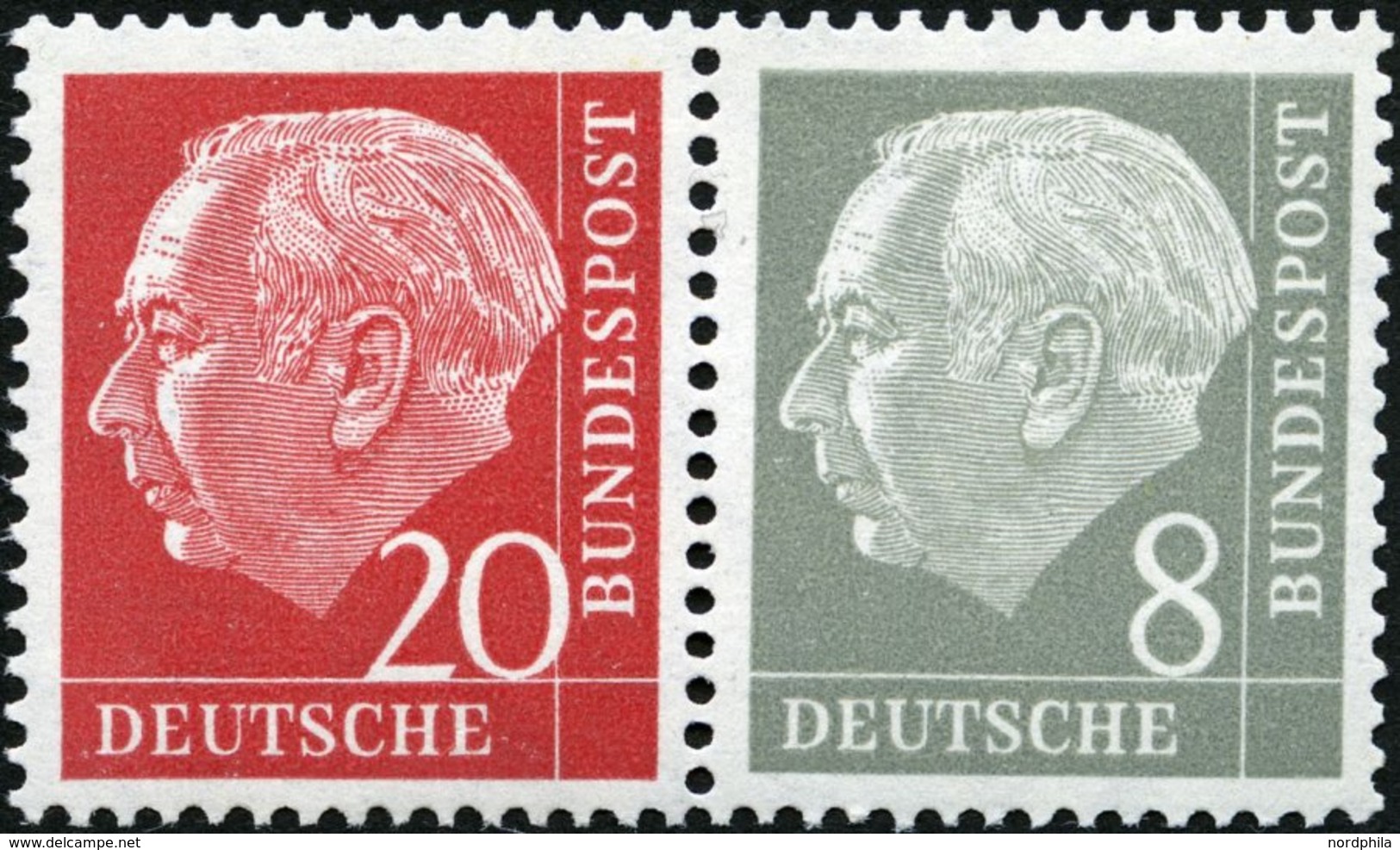 ZUSAMMENDRUCKE W 23YII **, 1960, Heuß Wz. Liegend 20 + 8, Nachauflage, Pracht, Mi. 65.- - Usados