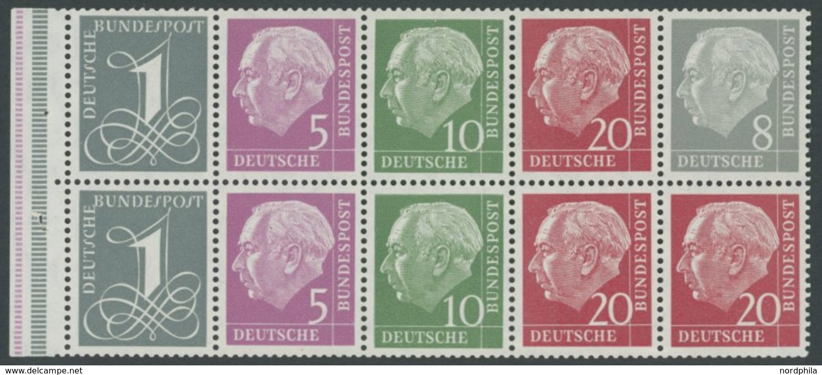 ZUSAMMENDRUCKE H-Bl. 8YII **, 1960, Heftchenblatt Heuß Liegendes Wz., Postfrisch, Pracht, Mi. 85.- - Usati