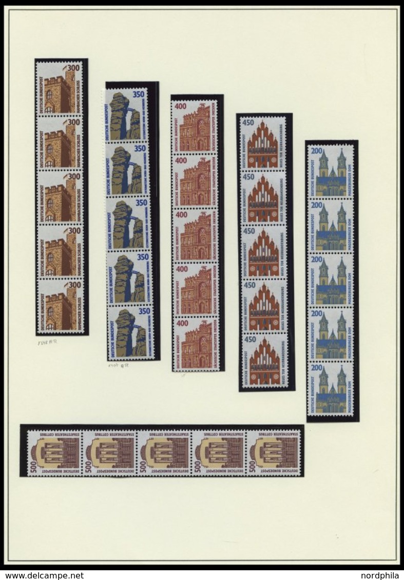 ROLLENMARKEN A. 1339-1679R **, 1987-93, 24 Verschiedene 5er-Streifen Sehenswürdigkeiten, Pracht, Mi. 340.- - Francobolli In Bobina