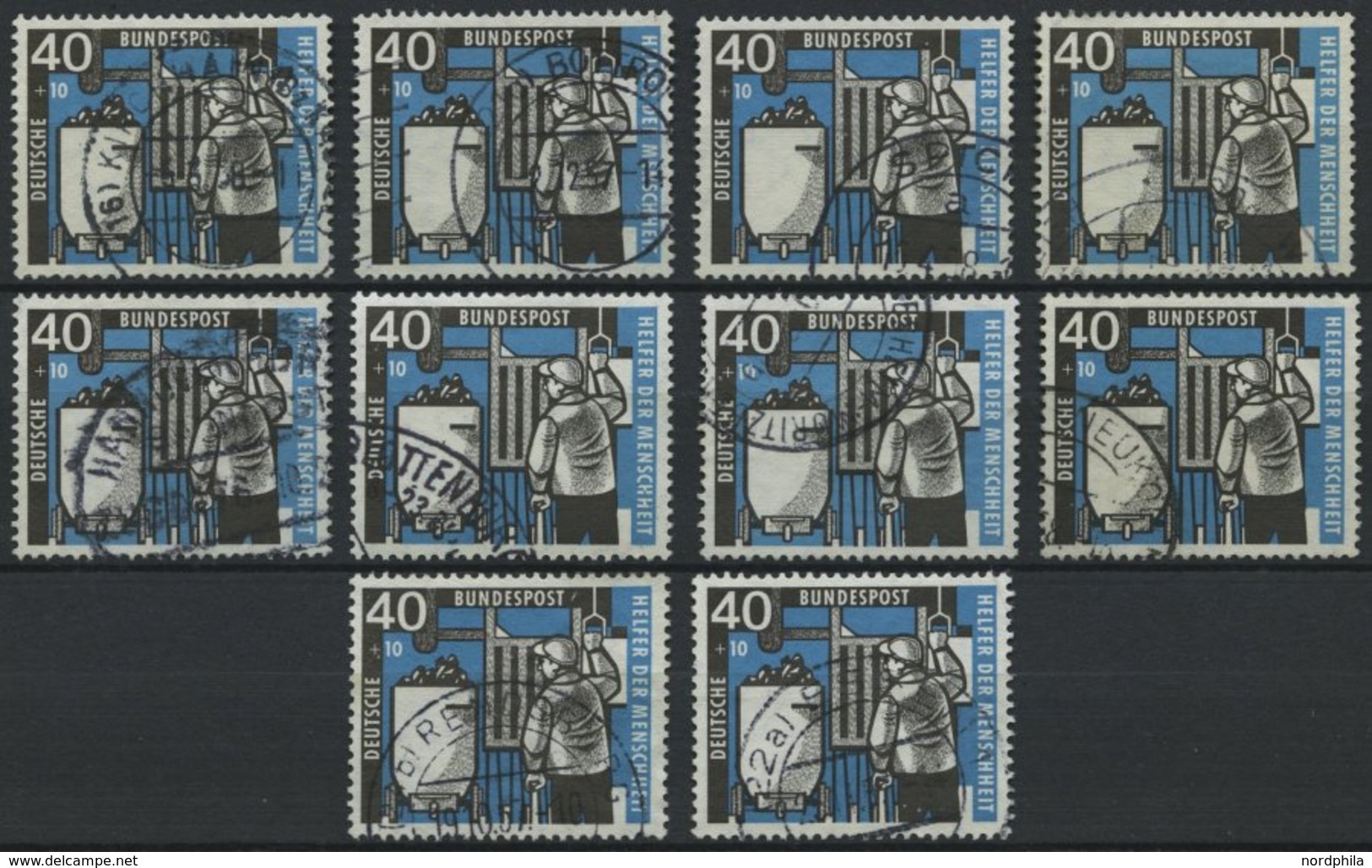 ENGROS 273 O, 1957, 40 Pf. Kohlebergbau, 10x, Fast Nur Pracht, Mi. 220.- - Abarten Und Kuriositäten