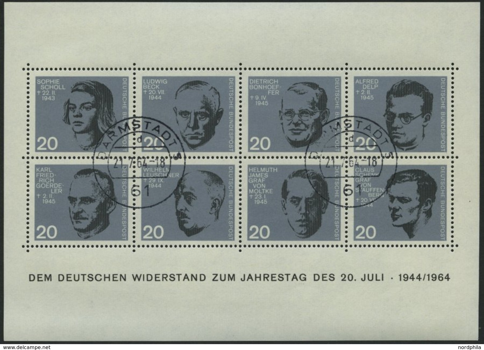 ENGROS Bl. 3 O, 1964, Block 20. Juli, 7x, Pracht, Mi. 105.- - Abarten Und Kuriositäten