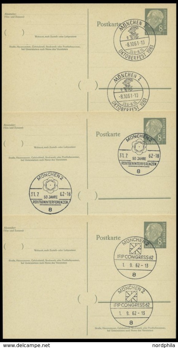 GANZSACHEN P 36 BRIEF, 1961, 8 Pf. Heuss Mit Postfachnummer Statt Postschließfachnummer, 6 Leer Gestempelte Karten Mit V - Colecciones