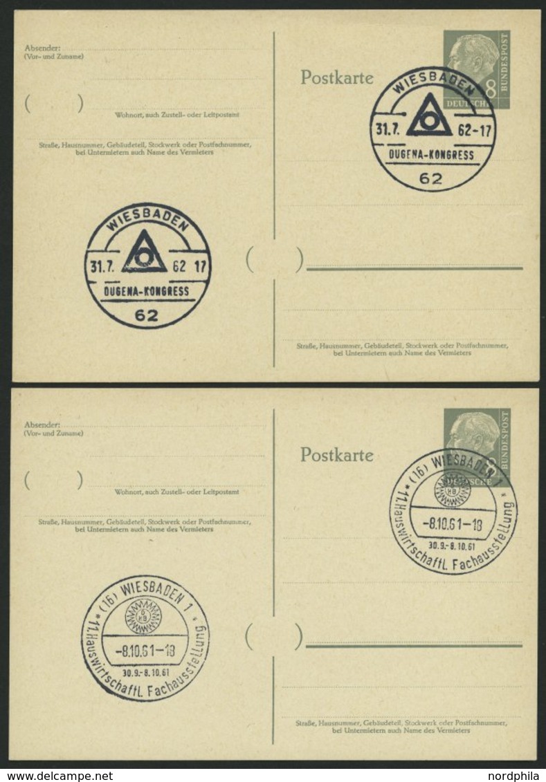 GANZSACHEN P 36 BRIEF, 1961, 8 Pf. Heuss Mit Postfachnummer Statt Postschließfachnummer, 2 Leer Gestempelte Karten Mit V - Sammlungen