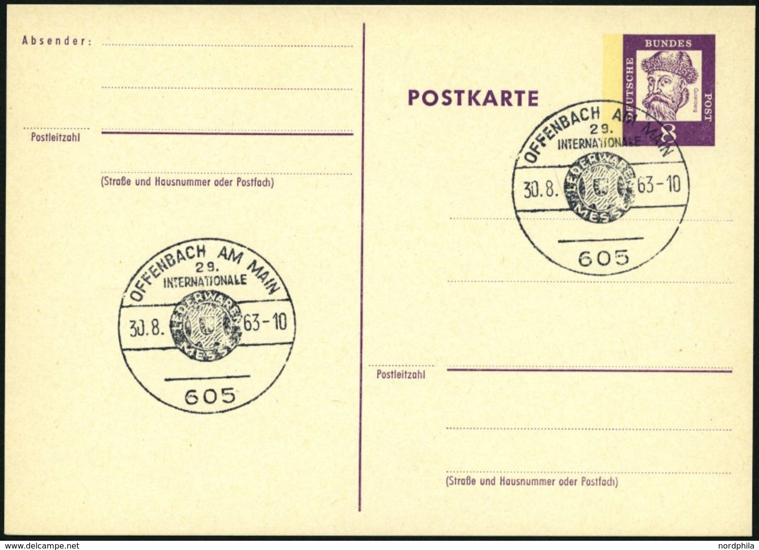 GANZSACHEN P 73 BRIEF, 1962, 8 Pf. Gutenberg, Postkarte In Grotesk-Schrift, Leer Gestempelt Mit Sonderstempel OFFENBACH  - Sammlungen