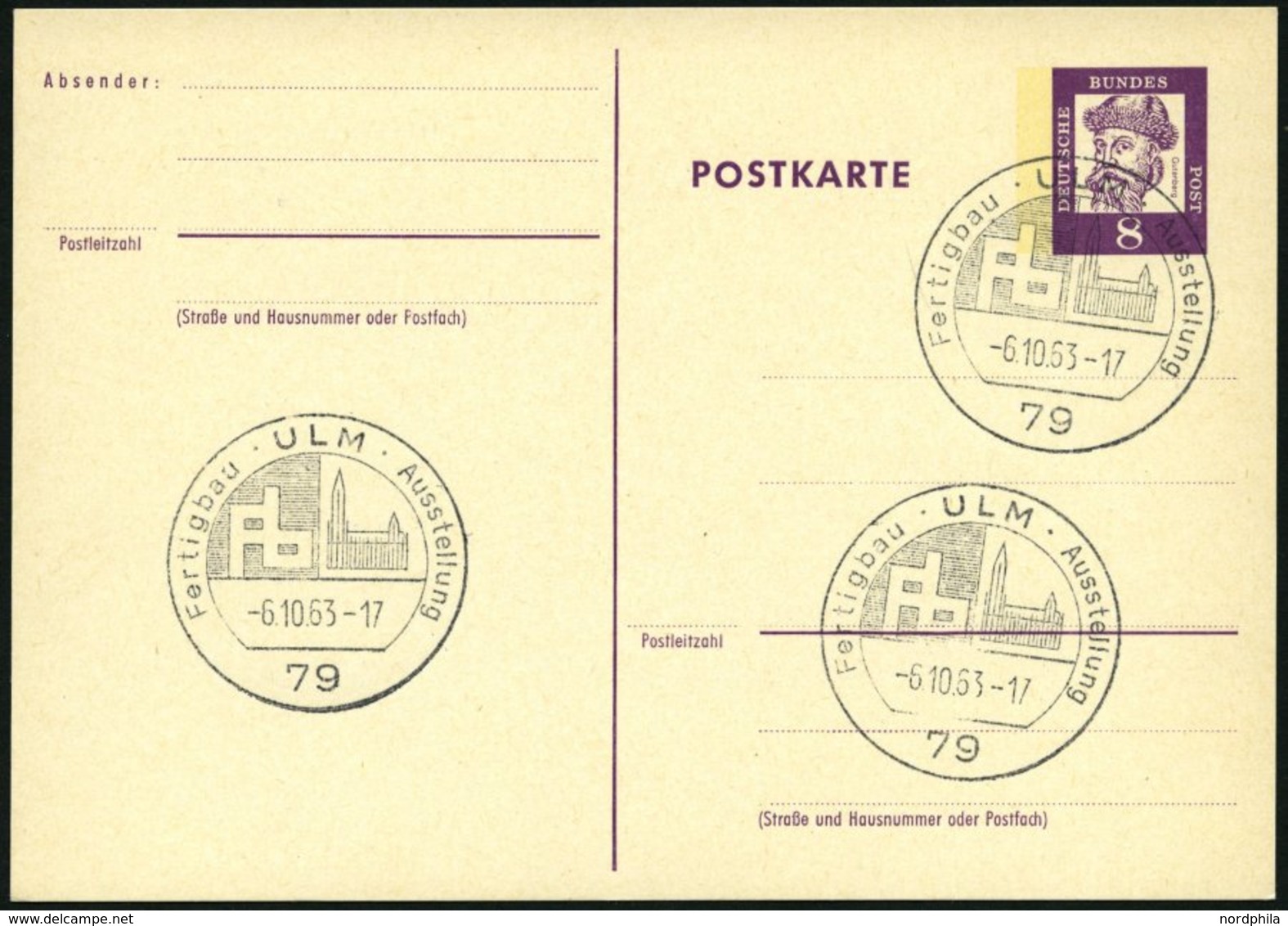 GANZSACHEN P 73 BRIEF, 1962, 8 Pf. Gutenberg, Postkarte In Grotesk-Schrift, Leer Gestempelt Mit Sonderstempel ULM FERTIG - Sammlungen