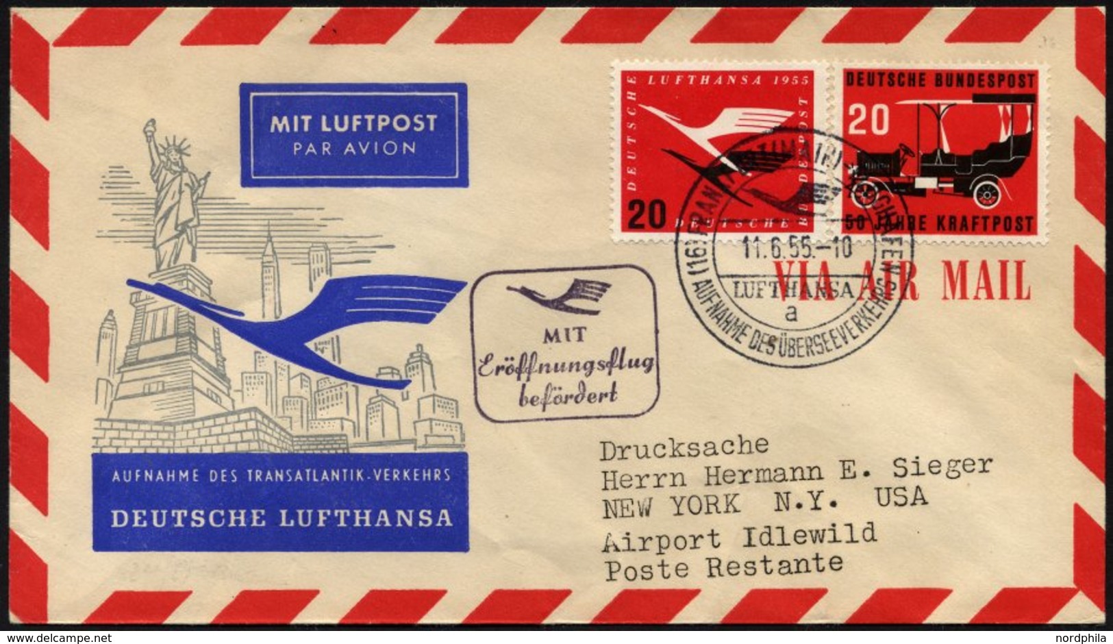 DEUTSCHE LUFTHANSA 41 BRIEF, 11.6.1955, Frankfurt-New York, Prachtbrief - Gebraucht