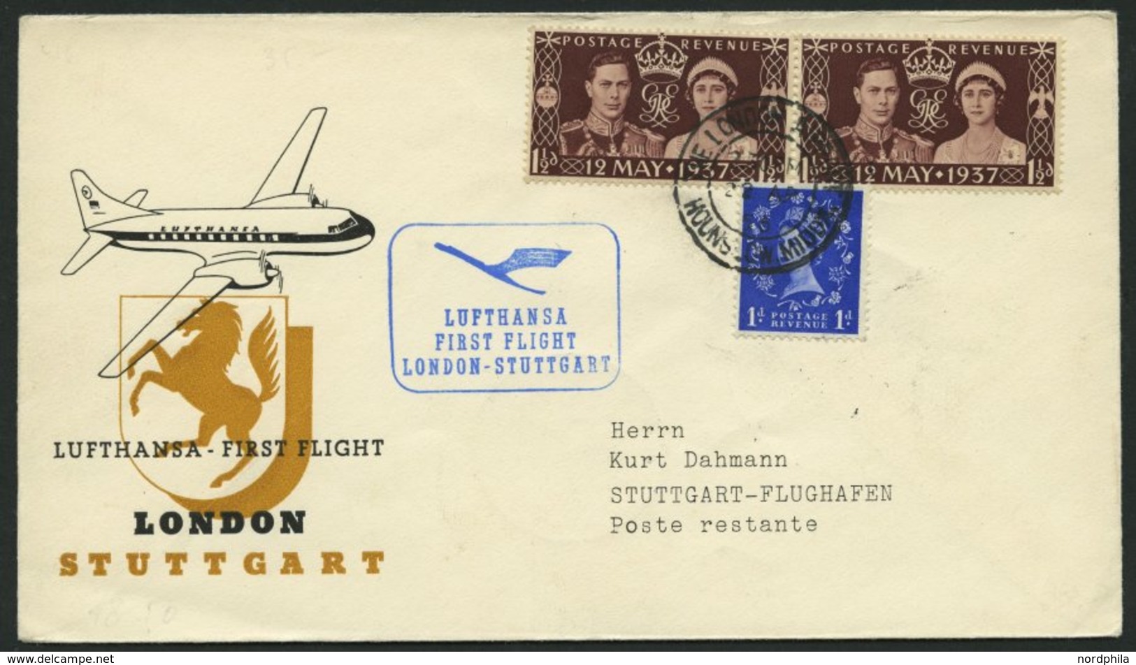 DEUTSCHE LUFTHANSA 55 BRIEF, 22.4.1956, London-Stuttgart, Brief Feinst - Usados