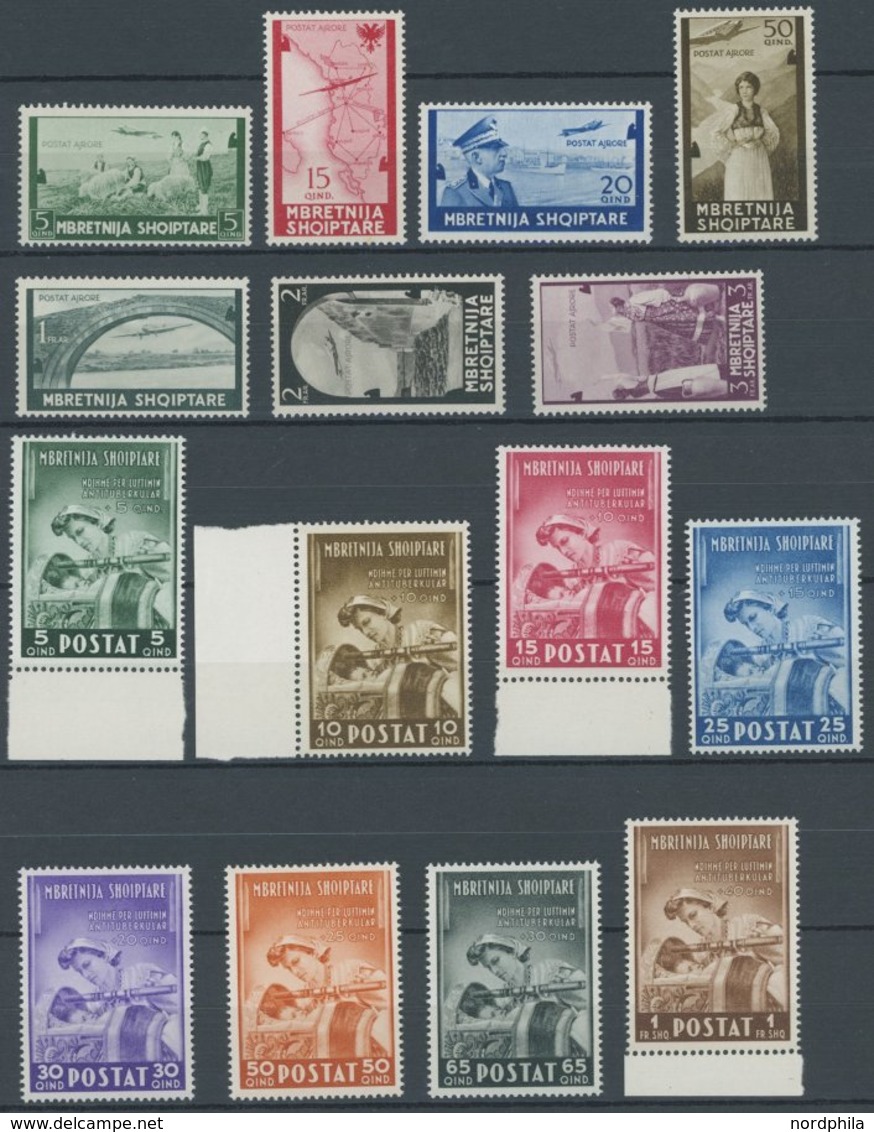 ALBANIEN 313-19,330-37 **, 1940/3, Flugpost Und Tuberkulosebekämpfung, 15 Postfrische Prachtwerte, Mi. 140.- - Albanie
