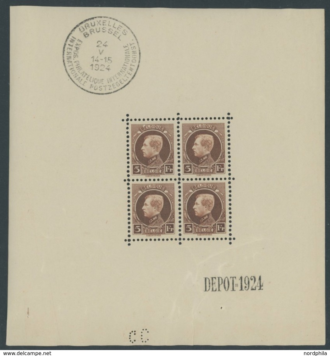 BELGIEN 186KB **, 1924, 5 Fr. Internationale Briefmarkenausstellung Im Kleinbogen (4), Pracht, Mi. 420.- - Sonstige & Ohne Zuordnung