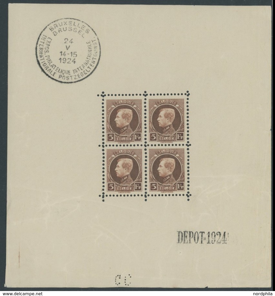 BELGIEN 186KB **, 1924, 5 Fr. Internationale Briefmarkenausstellung Im Kleinbogen (4), Randmängel, Marken Pracht, Mi. 42 - Autres & Non Classés