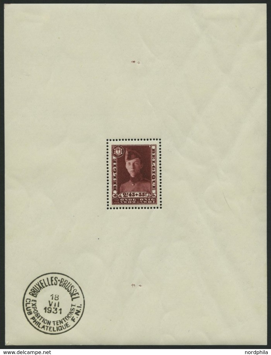 BELGIEN Bl. 2 *, 1931, Block Kriegsinvaliden, Sonderstempel Im Rand, Falzreste Im Rand, Pracht - Autres & Non Classés