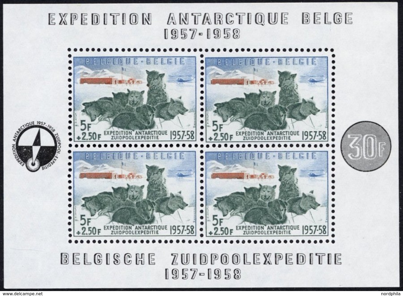 BELGIEN Bl. 25 **, 1957, Block Südpolexpedition, Pracht, Mi. 150.- - Other & Unclassified