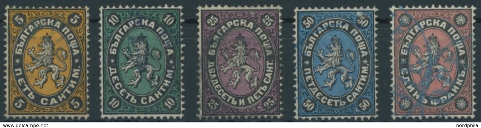 BULGARIEN 1-5 O, 1879, 5 C. - 1 Fr. Wappenlöwe, Prachtsatz, Mi. 500.- - Otros & Sin Clasificación