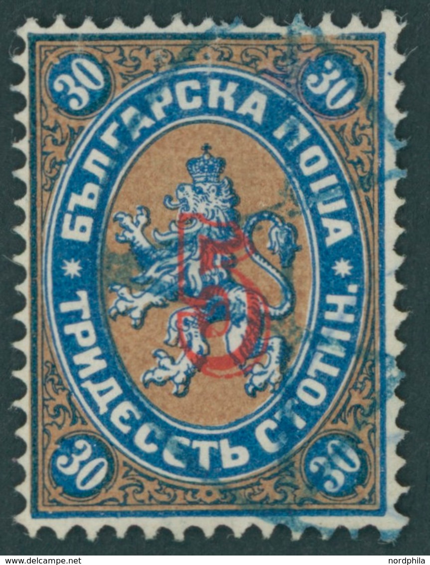 BULGARIEN 22I O, 1884, 5 Auf 30 St. Dunkelblau/gelbbraun Stdr.-Aufdruck, Pracht, Gepr. Drahn, Mi. 130.- - Other & Unclassified