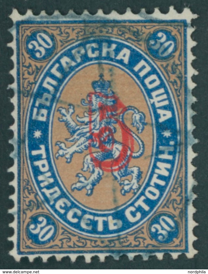 BULGARIEN 22II O, 1885, 5 Auf 30 St. Dunkelblau/gelbbraun Bdr.-Aufdruck, Pracht, Mi. 100.- - Autres & Non Classés