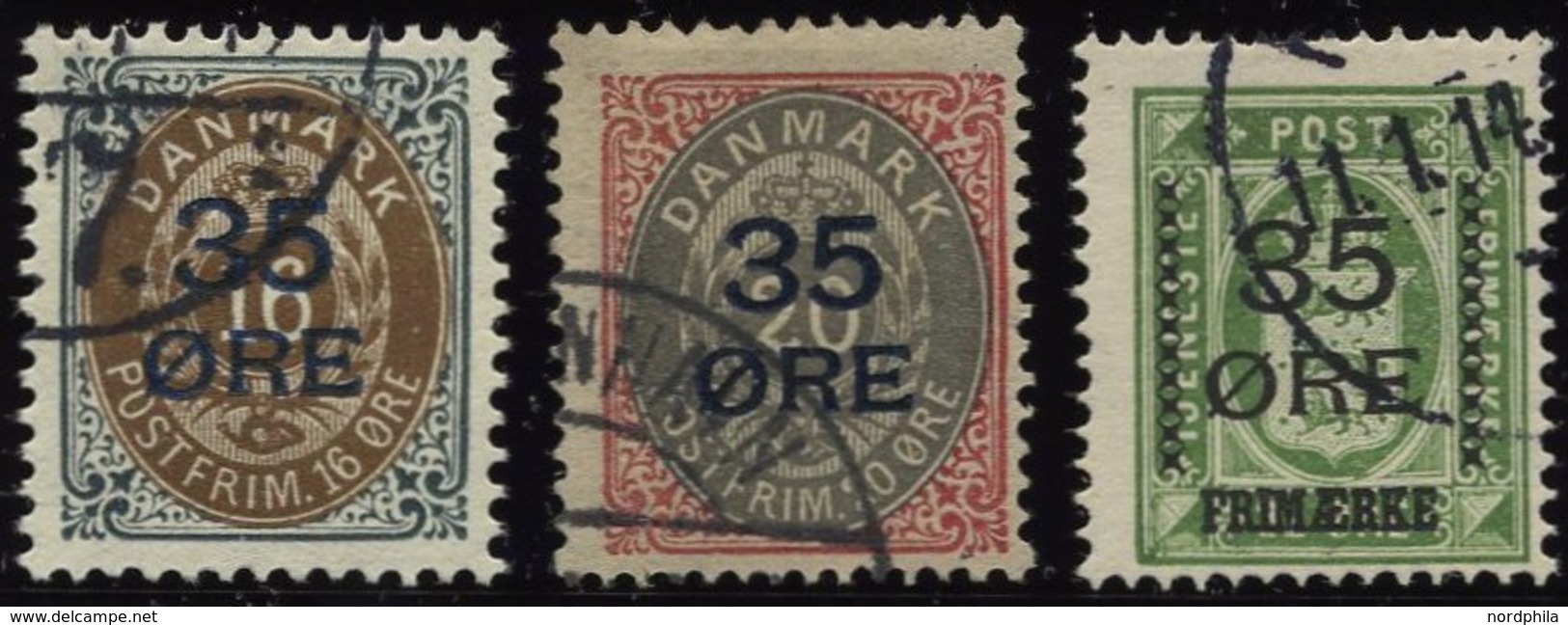 DÄNEMARK 60-62 O, 1912, 35 Ø-Aufdruck, Prachtsatz, Mi. 150.- - Usati