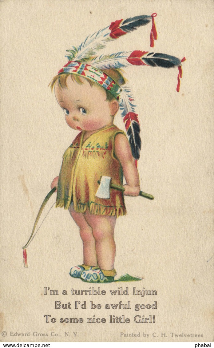 Children, Boy In An Indian Costume, Funny Old Postcard - Other & Unclassified