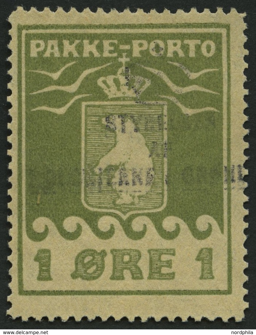GRÖNLAND - PAKKE-PORTO 4A O, 1919, 1 Ø Grünoliv, (Facit P 4II), Pracht - Paquetes Postales