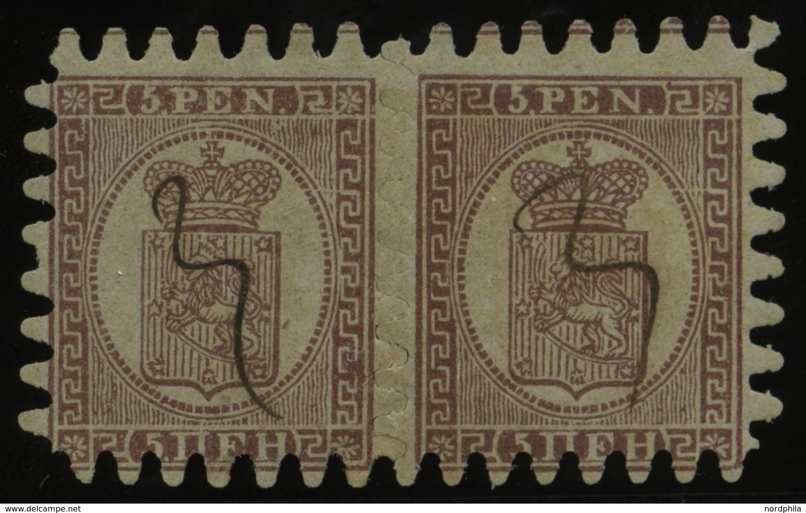 FINNLAND 5Cy Paar ~ , 1871, 5 P. Braunlila Auf Blaulila Im Waagerechten Paar, Federzugentwertung, Alle Zungen, Pracht - Autres & Non Classés