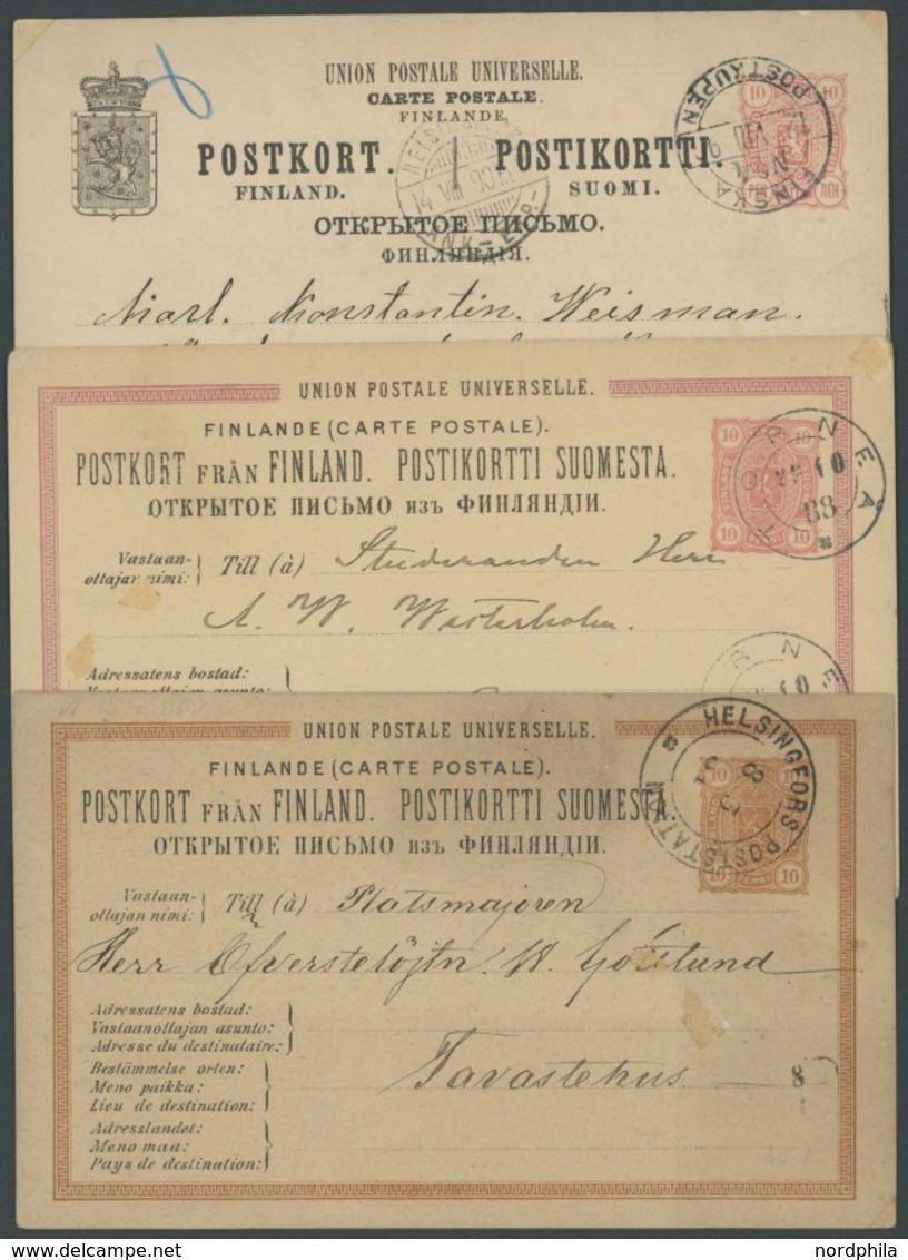 FINNLAND 1888/90, 3 Verschiedene Gebrauchte Ganzsachenkarten, Feinst - Altri & Non Classificati