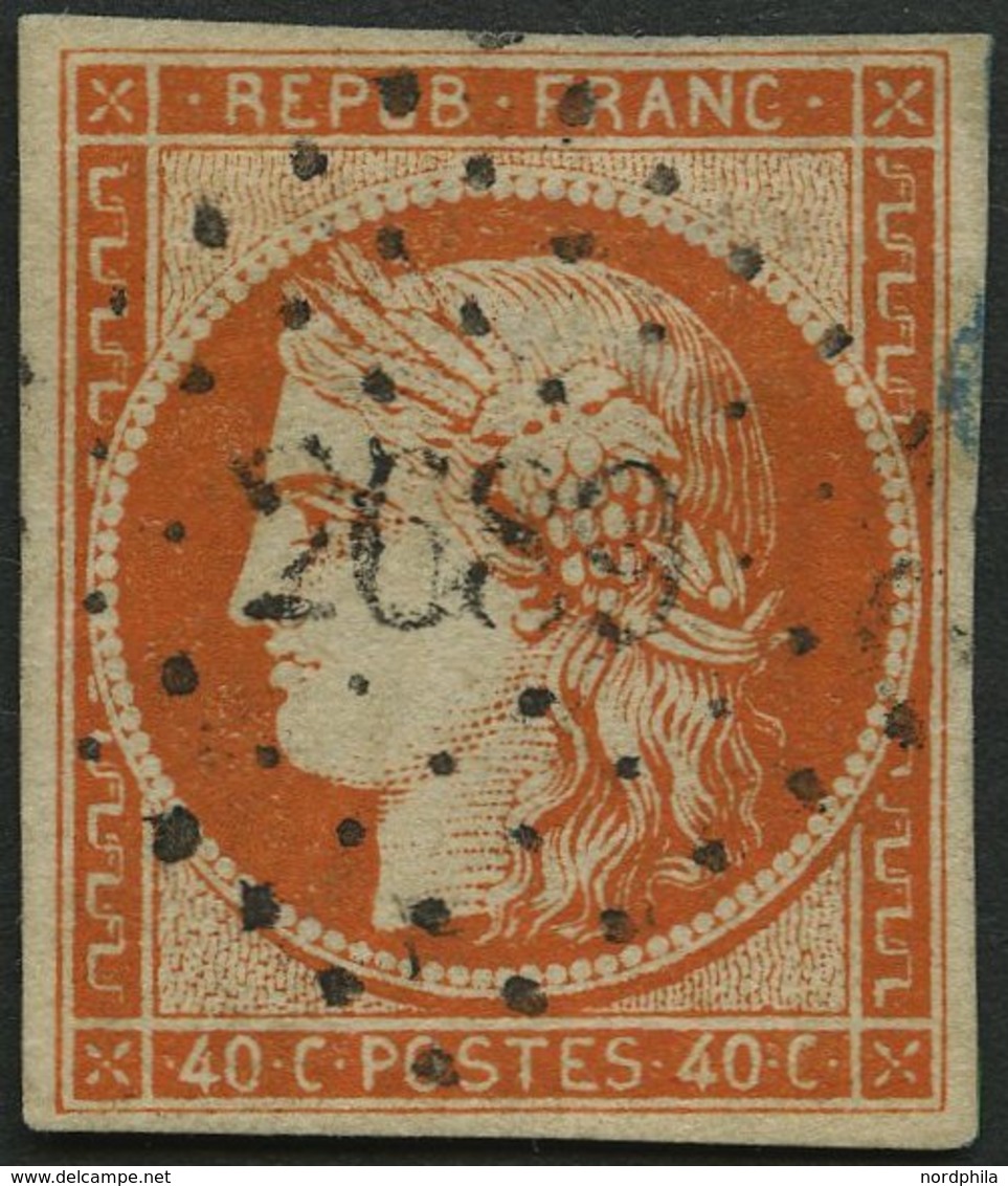 FRANKREICH 5a O, 1850, 40 C. Rotorange, Zentrischer Nummernstempel 2689, Pracht, Fotoattest Von Der Weid, Mi. 550.- - Sonstige & Ohne Zuordnung